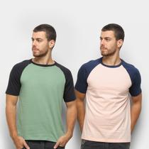 Kit Camiseta Básica Raglan Masculina c/ 2 Peças