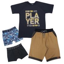 Kit Camiseta Bermuda + Cuecas Boxer Infanto Juvenil Menino Kit Camiseta Bermuda + Cuecas Boxer Infanto Juvenil Menino