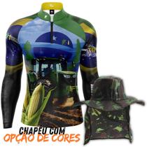 Kit Camiseta Blusa Camisa Chapéu Camisa Blusa Agro Raiz Brasil Milho Pesca Agro Esportes Com Zíper Proteção Uv50