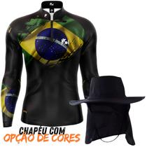 Kit Camiseta Blusa Camisa Chapéu Camisa Blusa Bandeira Brasil Casual Black Com Zíper Proteção Uv50 Kit Camiseta Blusa Camisa Chapéu Camisa Blusa Bandeira Brasil Casual Black Com Zíper Proteção Uv50