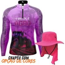 Kit Camiseta Blusa Camisa Chapéu Camisa Blusa O Brasil é Agro Trator Rosa Com Zíper Proteção Uv50