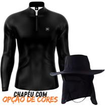Kit Camiseta Blusa Camisa Chapéu Camisa Blusa Preta Pesca Agro Esportes Com Zíper Proteção Uv50