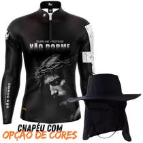 Kit Camiseta Blusa Camisa Chapéu Camisa Blusa Religiosa Jesus Quem me protege não Dorme Com Zíper Proteção Uv50