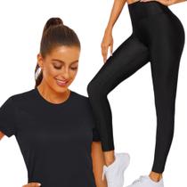 Kit camiseta BLUSINHA DRY FIT Tecido furadinho + Calça LEG LEGGING BÁSICA Feminino Academia Praia Yoga Corrida 828