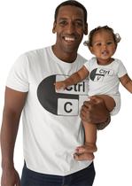 Kit Camiseta Body Bebe Ctrl C Ctrl V Dia dos Pais Frase Branca