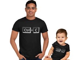 Kit Camiseta Body Bebe Ctrl C Ctrl V Dia dos Pais Tal Pai Tal Filho Preta