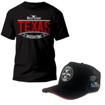 Kit Camiseta Boné Country Texas Algodão West Silver Preto Kit Camiseta Boné Country Texas Algodão West Silver Preto