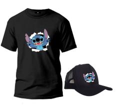 Kit Camiseta + Boné Lilo Stitch Edição Limitada Infantil E Adulto