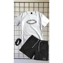 Kit camiseta camisa 100% algodão produto de alta qualidade bermuda tactel estampa coroa + relogio de