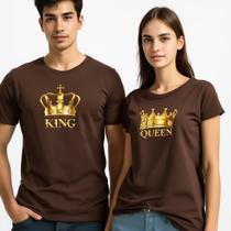 Kit Camiseta Casal Plus Size King Queen Coroa Dourada Luxo Casual Premium Masculina 100% Algodão