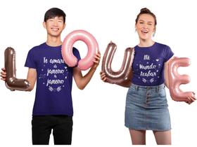 Kit Camiseta Casal Te Amarei de Janeiro Dia dos Namorados Noivos Casados Azul Marinho