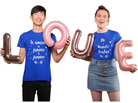 Kit Camiseta Casal Te Amarei de Janeiro Dia dos Namorados Noivos Casados Azul Royal