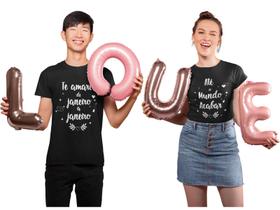 Kit Camiseta Casal Te Amarei de Janeiro Dia dos Namorados Noivos Casados Preta