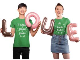 Kit Camiseta Casal Te Amarei de Janeiro Dia dos Namorados Noivos Casados Verde Bandeira