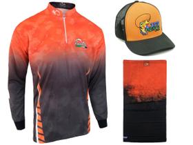 Kit Camiseta de Pesca Faca na Rede CS - Logo III 2021 + Bandana + Boné