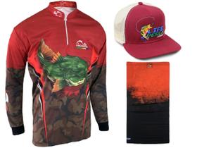 Kit Camiseta de Pesca Faca na Rede CS - Pirarara 2021 + Bandana + Boné