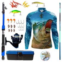 Kit Camiseta De Pesca Mais Artigos De Pesca Isca Molinete