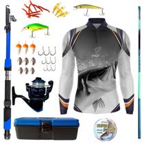 Kit Camiseta De Pesca Mais Artigos Para Pescaria Vara Telescopica Isca Molinete Proteção UV50 - DUARTE FISHER