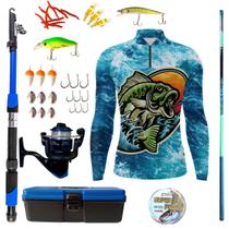 Kit Camiseta De Pesca Mais Artigos Para Pescaria Vara Telescopica Isca Molinete Proteção UV50 Kit Camiseta De Pesca Mais Artigos Para Pescaria Vara Telescopica Isca Molinete Proteção UV50