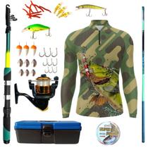 Kit Camiseta De Pesca Mais Artigos Para Pescaria Vara Telescopica Isca Molinete Proteção UV50 Kit Camiseta De Pesca Mais Artigos Para Pescaria Vara Telescopica Isca Molinete Proteção UV50