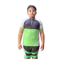 Kit Camiseta E Bermuda Ciclista Ciclismo Mtb Bike Infantil Verde