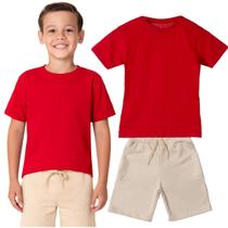 Kit Camiseta e Bermuda Short Infantil Menino Roupa Conjunto de Verão Juvenil Camiseta Básica Manga Curta Kit Camiseta e Bermuda Short Infantil Menino Roupa Conjunto de Verão Juvenil Camiseta Básica Manga Curta