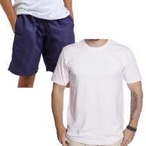 Kit Camiseta e Bermuda Tactel Masculina Camisa Algodão Lisa
