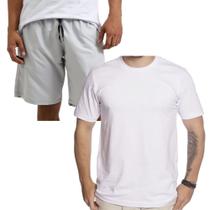 Kit Camiseta e Bermuda Tactel Masculina Camisa Algodão Lisa