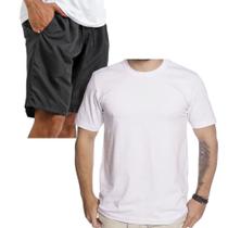 Kit Camiseta e Bermuda Tactel Masculina Camisa Algodão Lisa