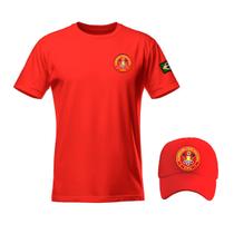 Kit Camiseta E Boné Bombeiro Civil Emergência Vermelho Silk