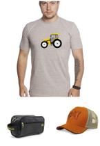 Kit camiseta estampa trator + bone trucker cat + necessaire ref.ct03