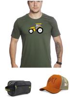 Kit camiseta estampa trator + bone trucker cat + necessaire ref.ct03