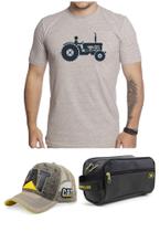 Kit camiseta estampa trator retro + bone trucker cat + necessaire ref.ct01