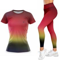 Kit Camiseta Feminina Academia Legging Cos Alto Fitness Musculacao Caminhada Treino