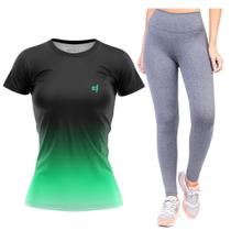Kit Camiseta Feminina Academia Legging Lisa Fitness Caminhada treino Musculação