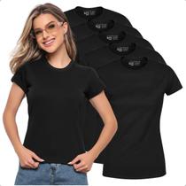 Kit Camiseta Feminina Algodão Gola Redonda Manga Curta 05 Unidades Blusinhas Basicas Confortáveis