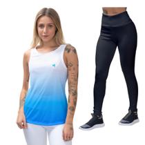 Kit Camiseta Feminina Regata Calça Legging Cavada Blusa Caminhada Musculação Proteção UV50