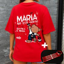 Kit Camiseta Feminina Streetwear Maria Não Está Morta E Pulseira Medalha De São Bento Católica Camis