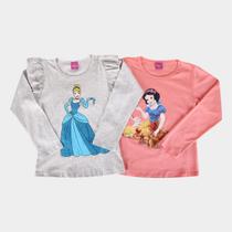 Kit Camiseta Infantil Disney Princesas Cinderela e Branca de Neve Menina - 2 Peças