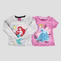 Kit Camiseta Infantil Disney Princesas Glitter Cinderela e Ariel Menina - 2 Peças Kit Camiseta Infantil Disney Princesas Glitter Cinderela e Ariel Menina - 2 Peças