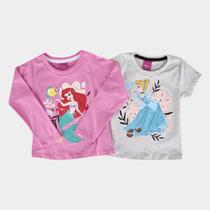 Kit Camiseta Infantil Disney Princesas Glitter Cinderela e Ariel Menina - 2 Peças