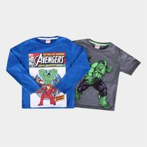 Kit Camiseta Infantil Marvel Malha Avengers Hulk Menino - 2 Peças