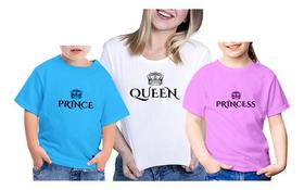 Kit Camiseta Mãe E Filho Queen Princess Branco Rosa Azul Pt