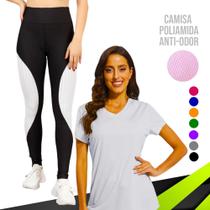 Kit Camiseta MALHA FRIA POLIAMIDA + Calça Leg Legging REDINHA Academia Corrida Feminina 531