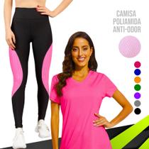 Kit Camiseta MALHA FRIA POLIAMIDA + Calça Leg Legging REDINHA Academia Corrida Feminina 531