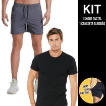 Kit Camiseta Masculina ALGODÃO Camisa Academia Corrida Casual + Shorts Tactel ELASTANO 712