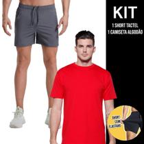 Kit Camiseta Masculina ALGODÃO Slim Fit Básica Camisa Academia Corrida Casual + Shorts Tactel ELASTANO 712 - Iron