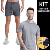 Kit Camiseta Masculina ALGODÃO Slim Fit Básica Camisa Academia Corrida Casual + Shorts Tactel ELASTANO 712