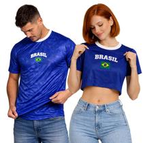 Kit Camiseta Masculina do Brasil e Cropped Feminino do Brasil para Casal