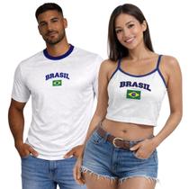 Kit Camiseta Masculina do Brasil e Cropped Feminino do Brasil para Casal